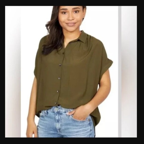 Madewell Central Drapey Olive Green Button Front Blouse Top XL - Picture 1 of 6